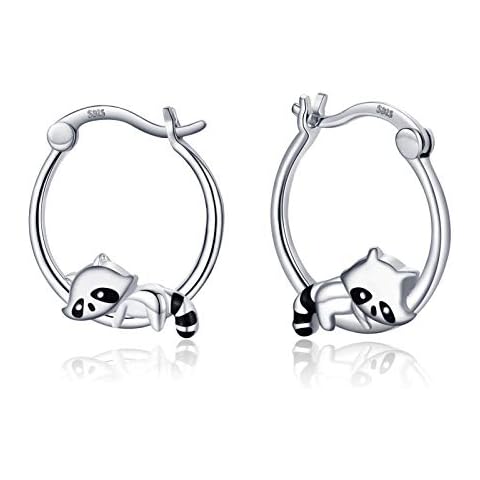 CHENGHONG Hypoallergenic Raccoon Earrings 925 Sterling Silver Cute Animal Huggie Hoop Earrings Raccoon Jewelry Gifts for Women Cover
