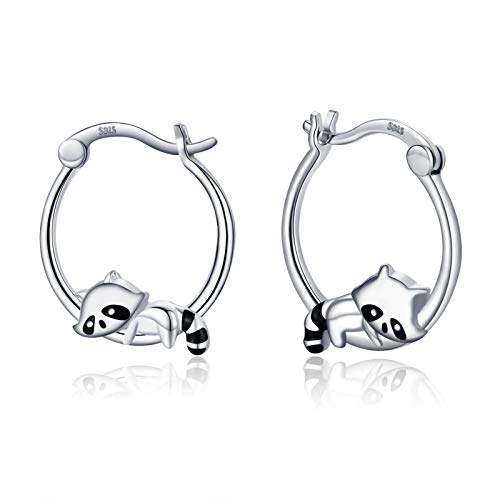 CHENGHONG Animal Earrings 925 Sterling Silver Hedgehog/Cat/Raccoon/Mermaid/Panda Hoop Earrings Hypoallergenic Hoop Huggie Earrings Animal Jewelry Gifts for Women