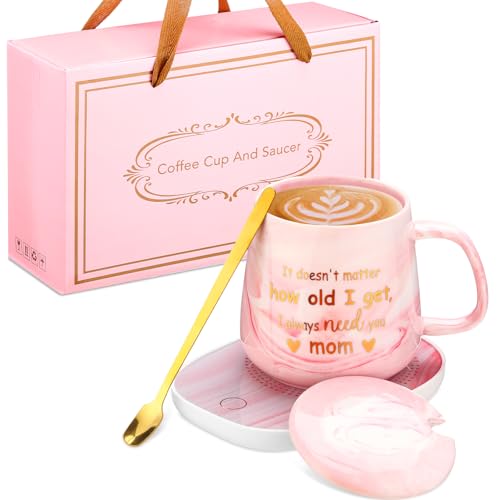 Sieral 2025 Gifts for Mom Coffee Cup Warmer & It Doesn’t Matter How Old I Always Need You Mom Cup Set Automatic Shut-Off Smart Warmer Coaster Mother’s Day Cup Warmer for Desk