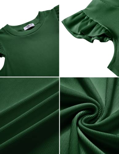 Image of Flypigs Girls T Shirts Ruffle Sleeve Summer Casual Ribbed Knit Crewneck Tee Tops Blouses