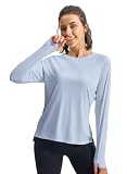 [TBMPOY] レディース スポーツ Tシャツ 長袖 紫外線対策 ラッシュガード 指穴付き な伸縮性 スポーツウェア トレーニング ヨガ ゴルフシャツ 吸汗速乾 運動着 おしゃれ 薄手 春夏秋用 (ライトブルー 3XL)