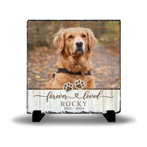 Kilyhome Personalized White Memorial Stone - Sympathy Gift for Pet Lovers - Heart and Square Shape Headstones (Square 05) Cover