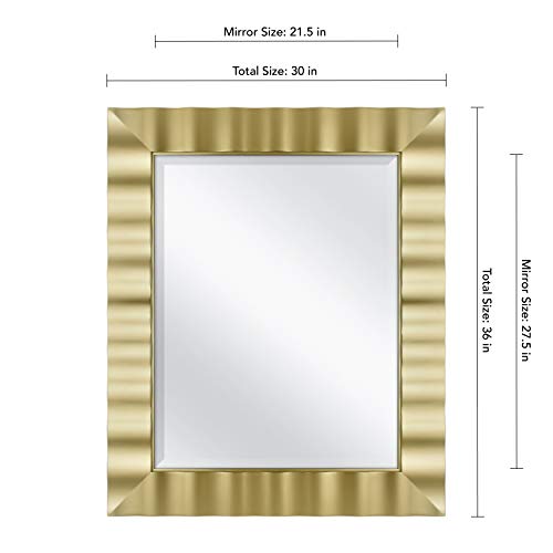 Image of MCS 30x36 Large Wall Mirror, Brass Wavy & Beveled Mirror, Vertical & Horizontal Wall Hanging Mirror for Bathroom, Bedroom & Livingroom