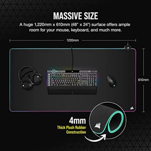 Image of Corsair MM700 RGB Extended 3XL Cloth Gaming Mouse Pad /Desk Mat - Massive 1,220mm x 610mm (48 inch x 24 inch) Cloth Surface, 360 Three-Zone RGB Lighting, Two USB Ports - Black