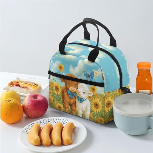 Highland Cow Cute Backpack for School Aesthetic 4 in 1 Cute Kids Lunchbag for School Kawaii Design Pencil Case with Slots for Primary School 17 Inch School Daypack3