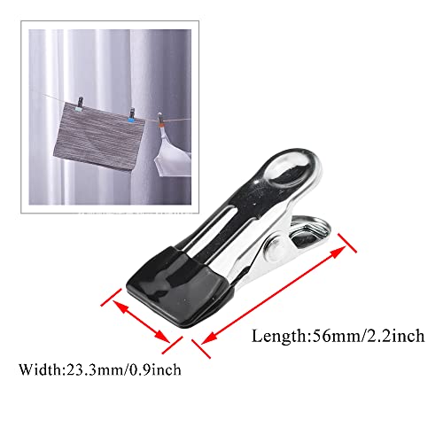 Image of Hahiyo Stainless Steel Clothespins Sock Clip Laundry 2.2inch Length with Spring Strong Grip Windproof Easy Pinch Hang Handy Save Space Not Damage Leave Pinch Mark for Clothesline Towel Black 7PCS