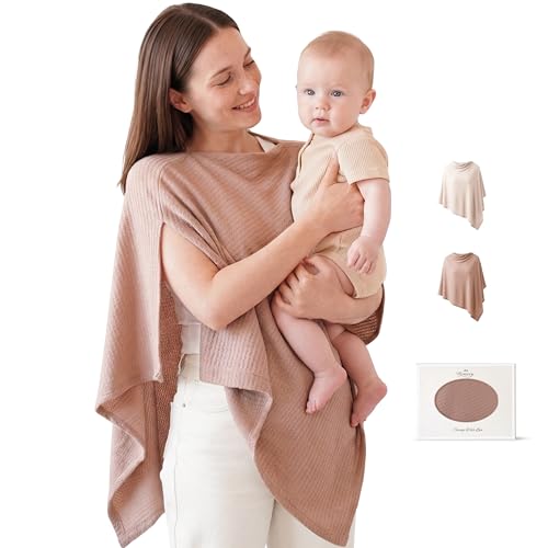 Image of Konssy Nursing Cover for Breastfeeding, Soft & Breathable Privacy Poncho, Multi-Use Feeding Shawl, Comfortable & Portable Breastfeeding Cover for Women (Camel)