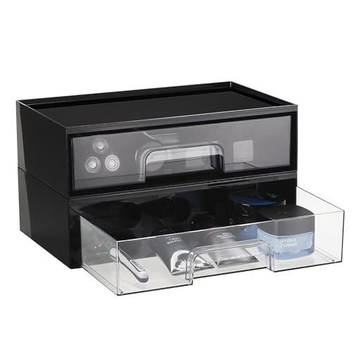 Vtopmart 2 Pack Clear Stackable Storage Drawers, 12.1''W Plastic Organizers