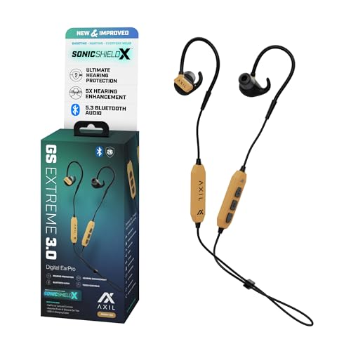 AXIL GS Extreme 3.0 Shooting Ear Protection – Desert Tan - Hearing Enhancement & Noise Isolation Bluetooth Earbuds – 5X Hearing Protection for Shooting, Travel, Work and Concerts
