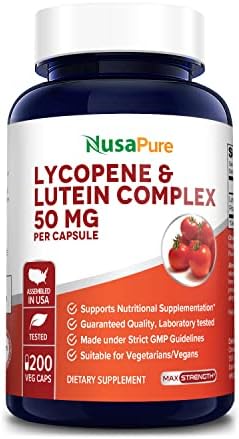NusaPure Lycopene & Lutein Complex 50mg per caps 200 Veggie Capsules (Non-GMO & Gluten Free)