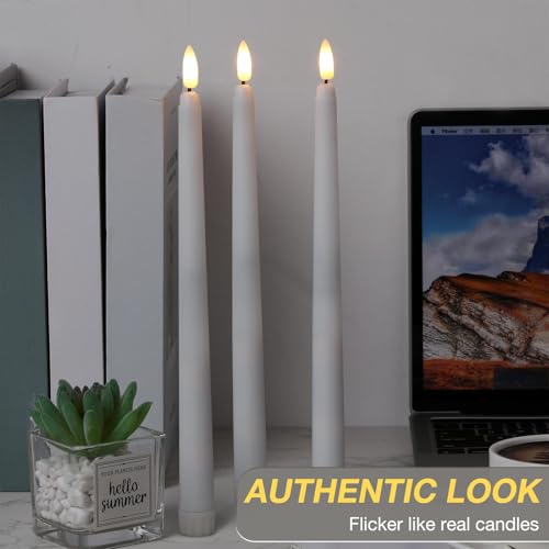 Image of Tuanse 20 Pcs Flickering Flameless Taper Candles Bulk LED Battery Operated Realistic Flame Effect with Remote & Timer Safe No Fire Wax Drip Candles for Wedding Church Home Decor (10.83 inch,White)