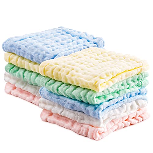 Image of PPOGOO Baby Muslin Washcloths, Towels Premium Extra Soft Newborn Baby Face Towel, Baby Registry as Shower Gift 10 Pack for Sensitive Skin …