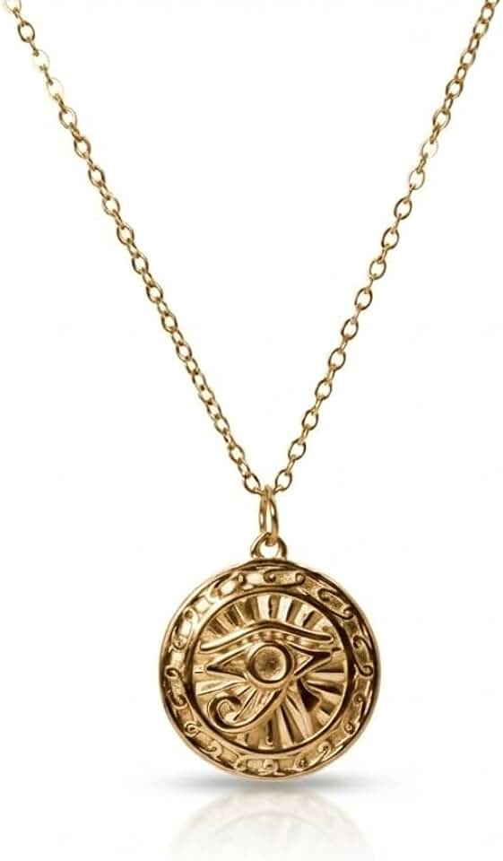 Eye of Horus Necklace for Men Women, 18K Gold Plated Stainless Steel Eye of Ra Pendant, Ancient Egyptian Protection Amulet Jewelry, Vintage Talisman Gift