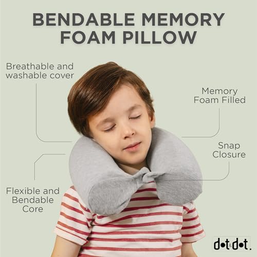 Image of Dot&Dot Twist Memory Foam Kids Travel Pillow, Bendable Neck Pillow for Airplane, Car and Home, 23-Inch Adjustable Roll with Washable Cotton Cover