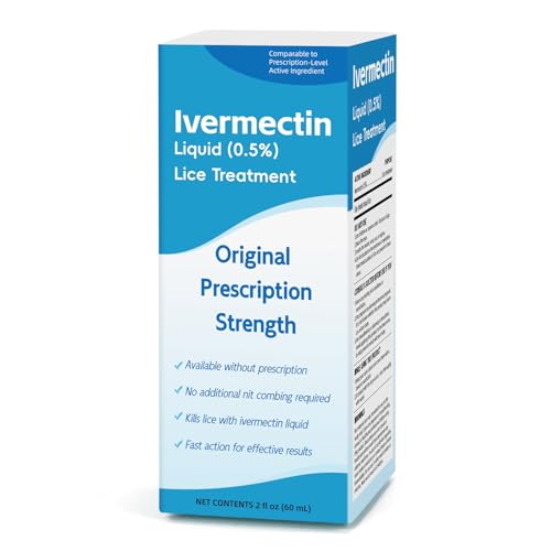 Ivermectin Liquid 0.5% Lice Treatment for Adults (4 Fl Oz), Fast-Acting, Prescription Strength Head Lice & Egg Treatment, Topical Liquid Formula, for Adults