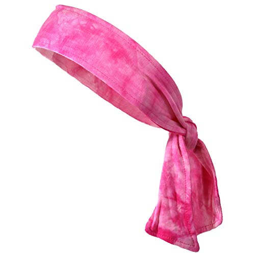 Kenz Laurenz Tie on Running Athletic Hair Head Band Elastic Sports Basketball and Stetchy Yoga Workout Sweatbands Adjustable Non-Slip Moisture Wicking for Women Men - One Size (Pink Tie Dye)