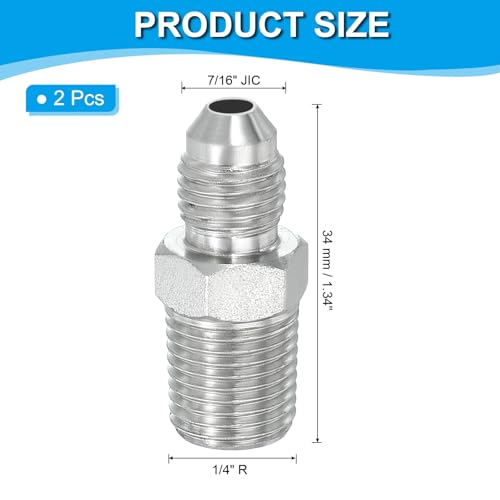 Image of PATIKIL Pipe Adapter Connector 7 /16 inch Male 74 Flare JIC x 1 /4 inch Male R Pipe Fitting 2 Pcs Oil Feed Restrictor Fitting Hydraulic Connector for Oil Steam Water Pipelines System