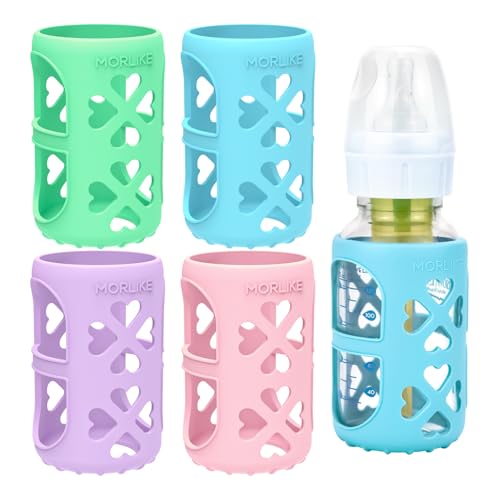 Image of MORLIKE 4 Pack Silicone Sleeves Fit for 4 oz/120 mL Dr. Brown's Natural Narrow Glass Baby Bottle, 100% Silicone Covers Protect Glass Bottle, Easy to Grip Baby Bottle Holders for SB41001-P4, SB42003-P2