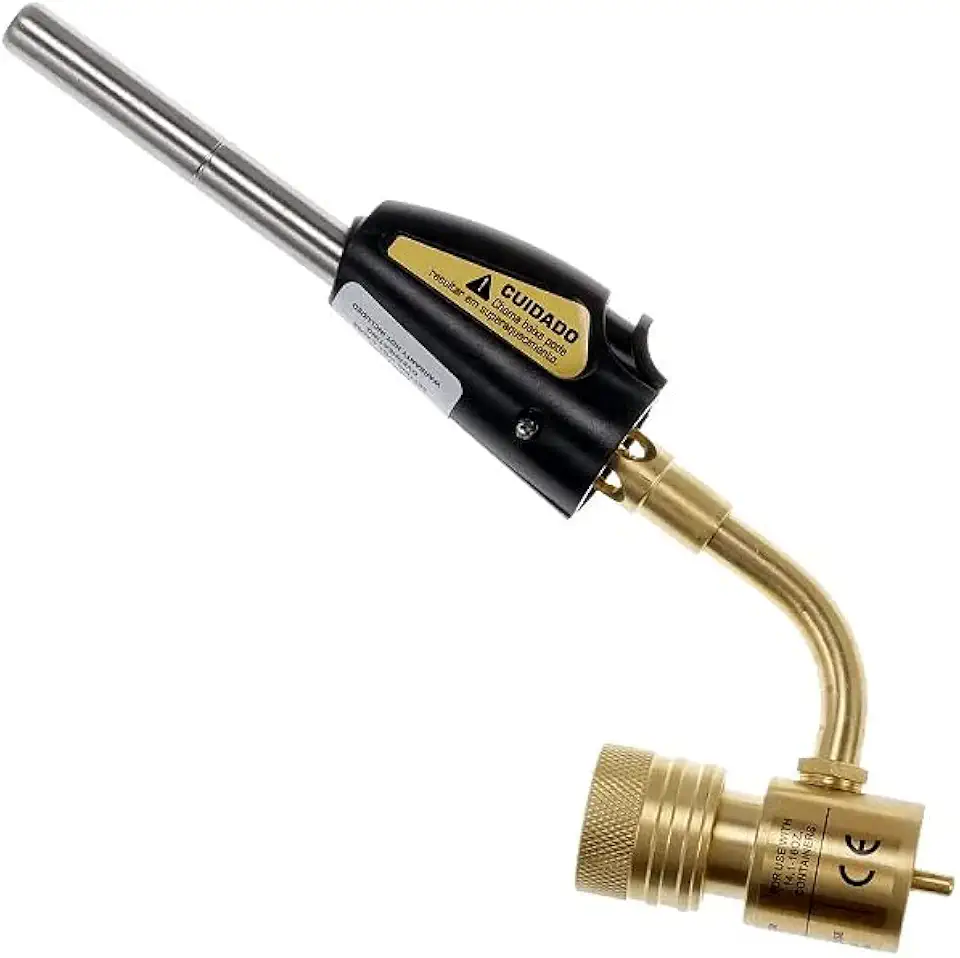 Maçarico Portátil Automático para Solda, Bronze e Inox, Gás MAPP e Propano, Ignição Piezoelétrica, Bico 360°, até 1600°C