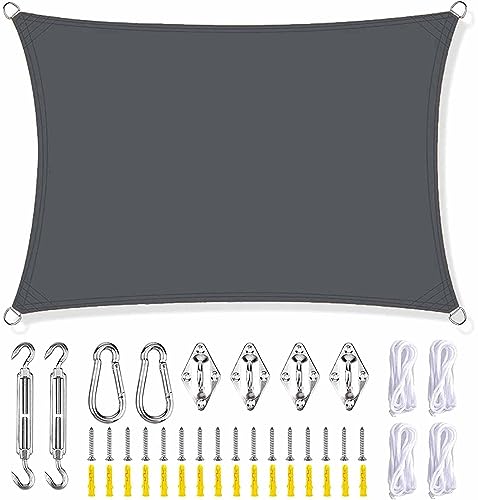 Rechteckiges Sonnensegel für den Außenbereich, 3 x 4 m, dunkelgrau, Poolüberdachung mit Befestigungsset und Abspannseil für Hinterhof, Terrasse, Terrasse, Sonnenschutz