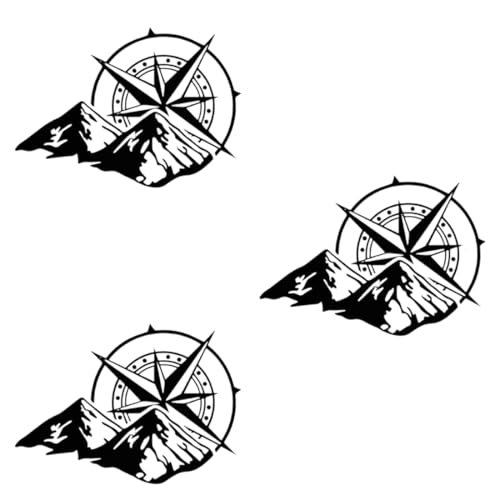 3 Pezzi Adesivi Bussola dei Venti Auto Camper Decalcomanie Venti Trail off Road Sport Adventure per Auto o Moto Decorazione Nero