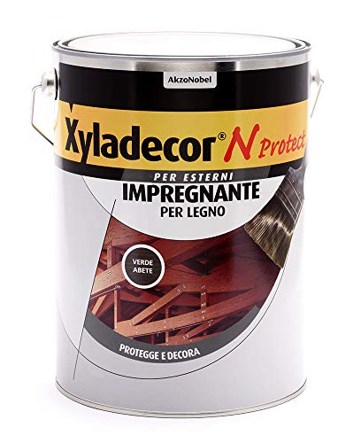 Xyladecor N PROTECT Fondo Impregnante per Legno Esterno a base solvente, Protettivo e Decorativo, Pronto Uso, colore VERDE ABETE 5L, 5 L
