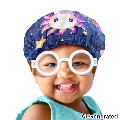 Image of Pink Cute Axolotl Print Kids Satin Bonnet Sleep Cap Boys Girls Sleeping Hat Beanie for Toddler Children Baby Elastic Band Hair Cover Curly Hair Cap Soft Comfy