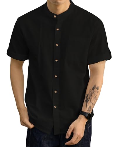 DUOLUVA Kurzarm Leinenhemden Herren Henley Sommer Hemd Männer Schwarz XL DUOLUVA Kurzarm Leinenhemden Herren Henley Sommer Hemd Männer Schwarz XL