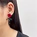 Dainty Red Velvet Rose Flower Floral Black Bow Statement Dangle Drop Earrings for Women Vintage Ribbon Stud Dangling Lightweight Hypoallergenic Fashion Jewelry