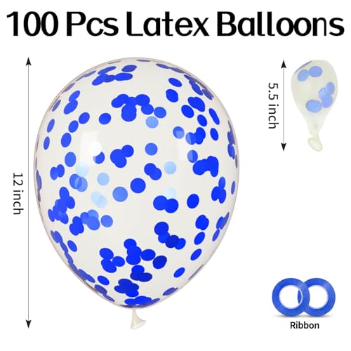Image of 100pcs Blue Confetti Balloons 12 Inch Clear Latex Balloon with Blue Confetti Inside for Balloon Garland or Arch Baby Shower Graduation Birthday Wedding Party Decorations
