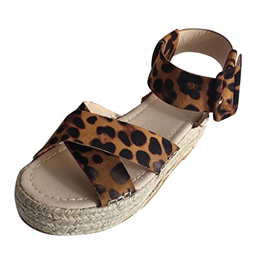OPAKY Sandalias Mujer Cuña Alpargatas Plataforma Bohemias Romanas Flip Flop Playa Señoras de la Moda Cuñas Sólidas Correa de Hebilla Informal Zapatos Romanos Sandalias