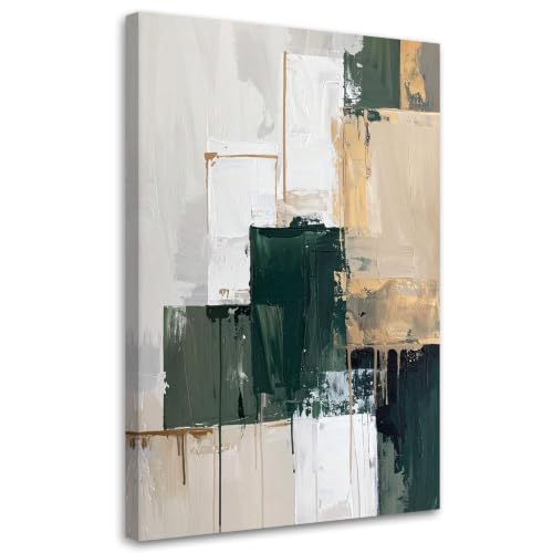 Peinture abstraite moderne gris blanc vert beige 40x50cm pour salon