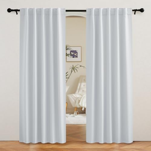 Image of RYB HOME Blackout Curtains for Living Room, Privacy Thermal Insulating Window Treatment Drapes for Bedroom Dining Home Office Basement, W 52 x L 95 inches, Greyish White, 2 Panels