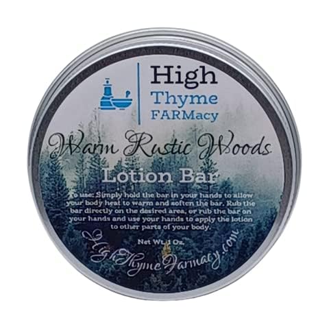 High Thyme FARMacy Warm Rustic Woods Scented Moisturizing Lotion Bar 1.5 Ounce Waterless Lotion Bar for Dry Skin Cover
