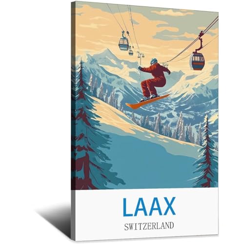 Poster voyage vintage Suisse Laax affiche vintage montagne 50x75