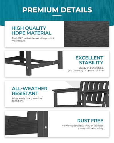 Image of Ciokea HDPE Outdoor Patio Dining Table, All-Weather Furniture, Black