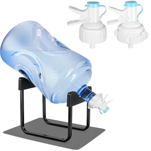 3-5 Gallon Water Jug Stand and 2 Dispenser Valves, Non-Slip Silicone Pad Rust-Resistant Water Stand with BPA Free Fast Flow Water Spout Fits Both 52mm and 55mm Bottles 2 CAPS Included
