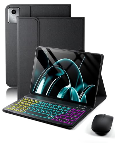 für Lenovo Idea Tab (2025 TB-336ZU TB-336FU)/ Lenovo Tab M11 (2024 TB330FU/TB330XU) 11 Zoll Hülle mit Kabelloses Bluetooth Deutsch (QWERTZ) Beleuchtete Farbige Tastatur und Maus Backlit Keyboard Case