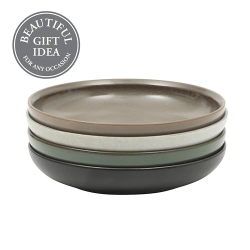Image of Gibson Elite Beckett 4-Piece Multi-Color 9 Inch Dinner Plate Bowl Set - Reactive Glaze Stoneware - Shallow Serving Pasta Bowls (Blate) - Wide-Rim Round Design - Microwave & Dishwasher Safe
