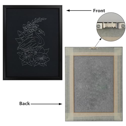 Image of picknMAKE Hand Cross Stitch Embroidery Kits for Beginners Adults with Cloth Fabric, Framed Pattern of Flamingo on Black Fabric to do Embroidery with Instruction and All Material Included