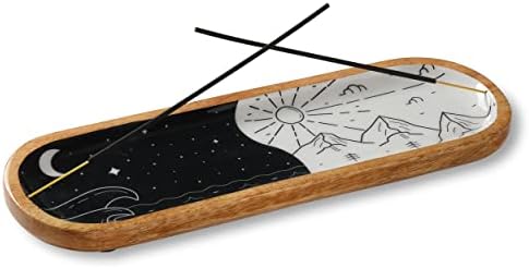 Folkulture Incense Holder or Incense Burner Holder, Modern Insence Ash Catcher or Insense Stick Holder for Décorations for Home, Wooden Incense Tray for Gifting, Yin Yang, Black White