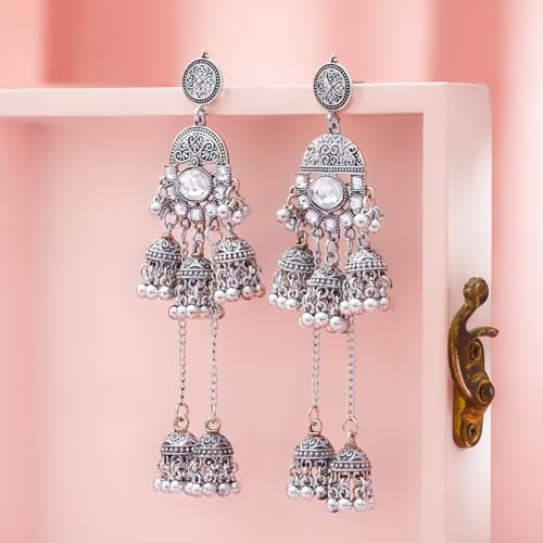 Image of Rubans Oxidised Jhumka Earrings Ghungroo Boho Statement Jewellery Gift for Women & Girls