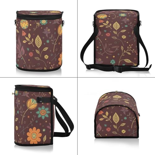 Image of Linqin Autumn Floral Car Trash Can with Lid, Leak Proof, Waterproof, 670 Cubic Inches, 9.1 x 7.1 x 11 inches, Multipurpose Trash Bin for Car, SUV, Truck