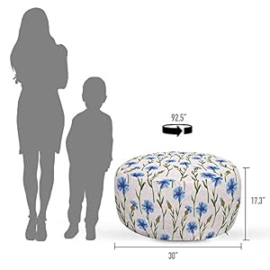 Ambesonne Floral Pouf Cover with Zipper Print of Cornflowers Nature Illustration Country Field Items Soft Decorative Fabric Unstuffed Case 30 W X 173 L Blue Green