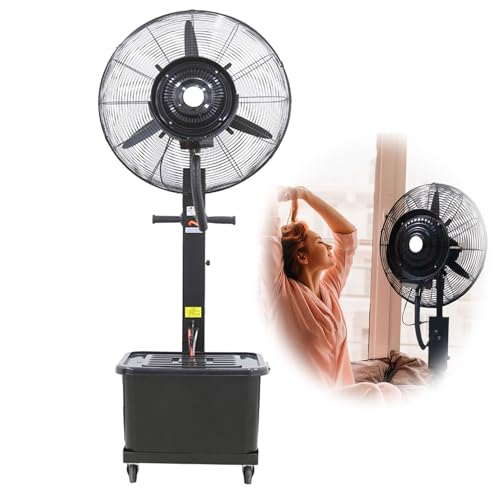 CSXCQM Misting Fan 22in/26in/30in Industrial Spray Fan, 3 Cooling Speeds with 11 Gallon Tank, Adjustable Height, Art Deco Pedestal Fan for Backyards, Patios, Black (Size : 750mm/30in)