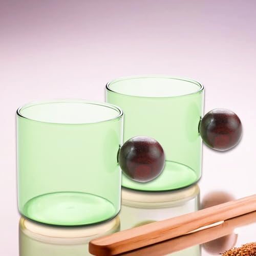 Image of UMAI Borosilicate Glass Coffee Mug with Wooden Handle | Tea Cups Set of 2 (120ml Each) | High Heat Resistance | Microwave and Dishwasher Safe | Ideal Gifts for Friends /Family /Couples (Green)
