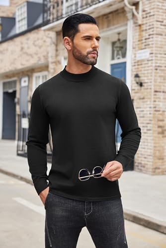 COOFANDY Men's Mock Turtleneck Long Sleeve T Shirts Basic Casual Knitted Half Neck Thermal Lightweight Pullover Sweater2