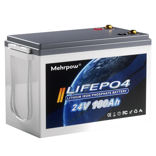 24V LiFePO4 Battery 100Ah Mini Size Built-in 100A BMS 20000 Deep Cycles 2560W Load Power Compact 24V Lithium Battery IP65 for Trolling Motors RV Marine Off-Grid Solar System Home Storage