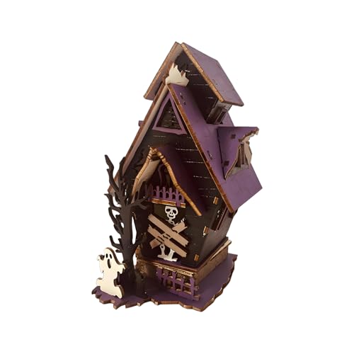 Genérico Casa Encantada De Halloween Iluminada | Decoración De Casa Embrujada - Decoración 3D Rustica para Hogar Sala De Terror Chimenea Fiesta Granja