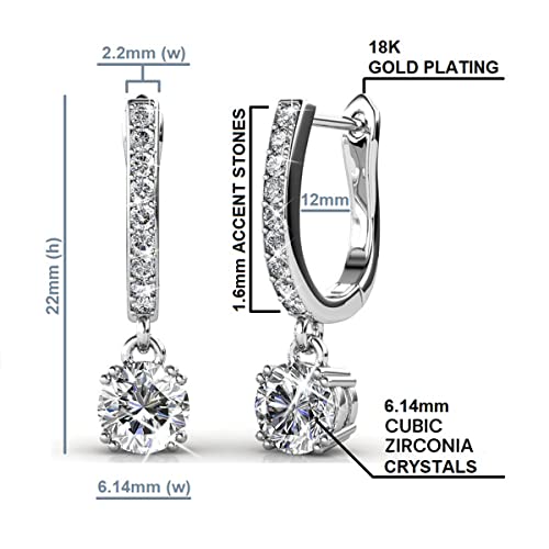 Cate & Chloe Mckenzie 18K White Gold Dangling Earrings With Crystals, Solitaire Crystal Dangle Earrings, Best Silver Drop Earrings For Women, Channel Set Drop Horseshoe (White Gold) #TOP1